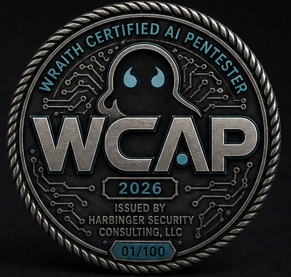 WCAP challenge coin — reverse, showing the WCAP wordmark, EST. 2026, and 01/100 serial